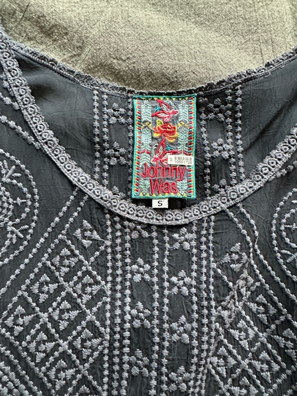 Johnny Was Black Dress with Gray Embroidery